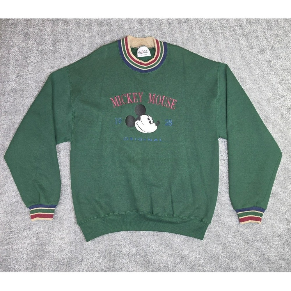 Vintage Mickey Mouse Original 1928 Green Embroidered Sweater Genus Crewneck